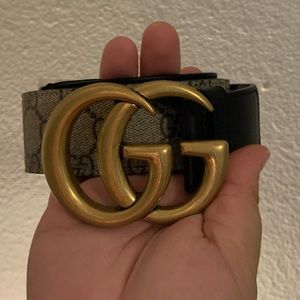 NWT Wide Leather Gucci GG belt with Double G Buckle - Black Leather
